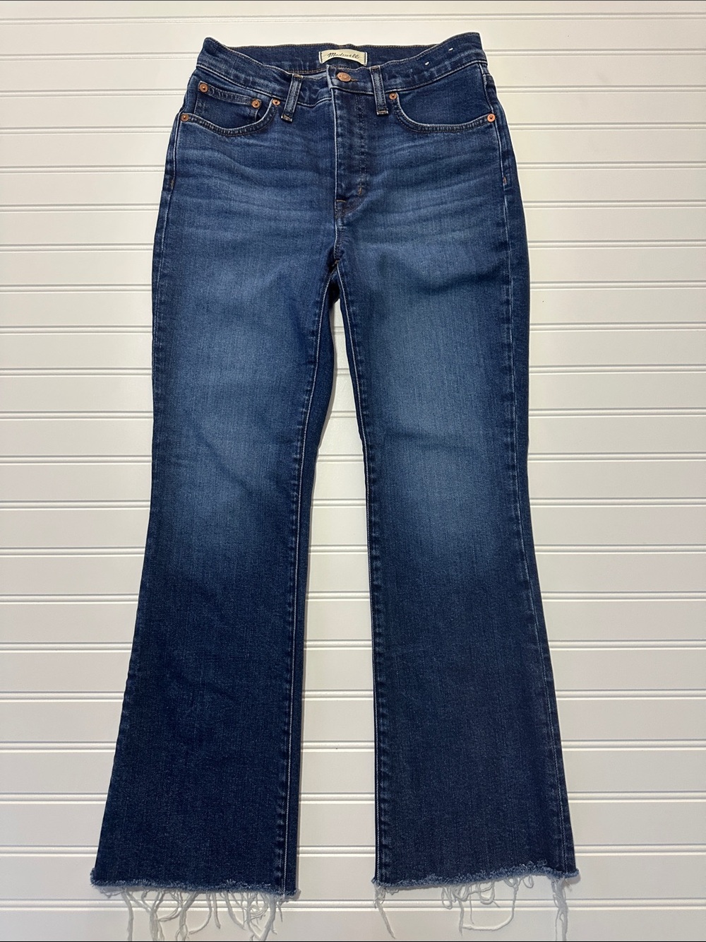Madewell Mid-Rise Kick Out Crop Jeans Raw Hem Dark Wash Size 27